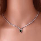 Encantador Collar Gargantilla Colgante Gota de Agua y Circonio plata y verde