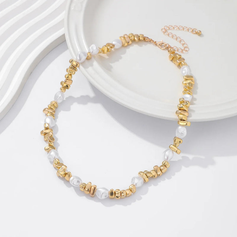 Collar Gargantilla con Colgantes de Perlas para Mujer oro