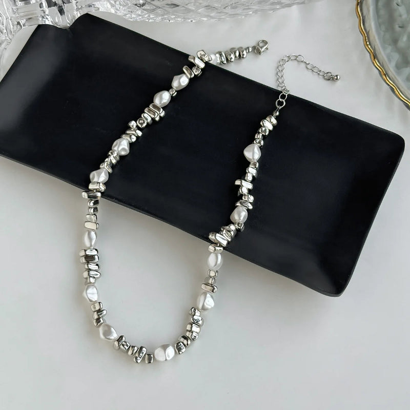 Collar Gargantilla con Colgantes de Perlas para Mujer plata