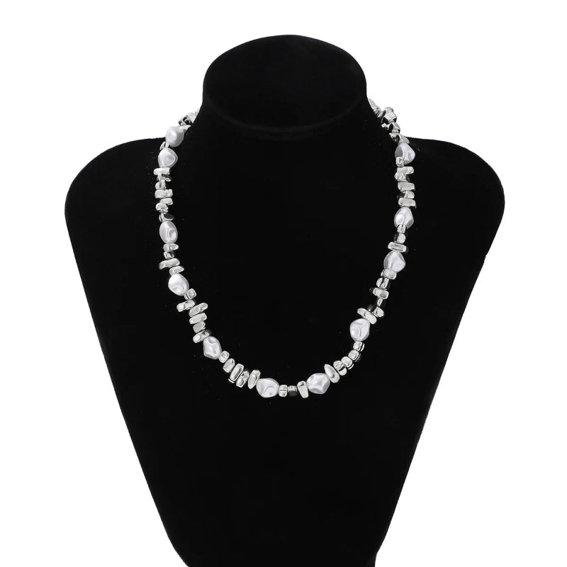 Collar Gargantilla con Colgantes de Perlas para Mujer plata