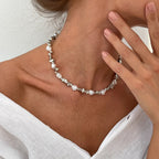 Collar Gargantilla con Colgantes de Perlas para Mujer plata
