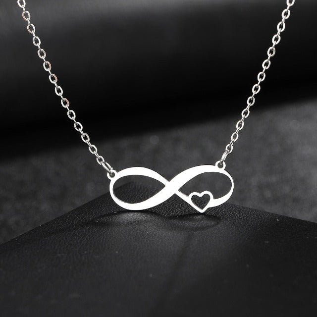 Collar Símbolo Infinito Colgante Mujer Pequeño Corazón plata