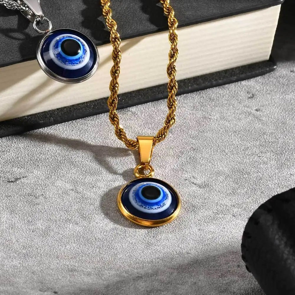Collar retorcido con colgante ojo azul discreto oro