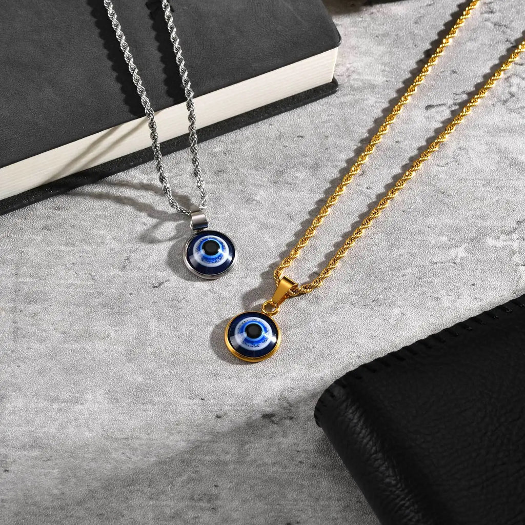 Collar retorcido con colgante ojo azul discreto oro