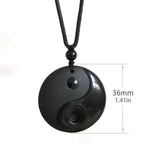 Collar Trenzado con Colgante de Piedra Obsidiana Negra Yin Yang