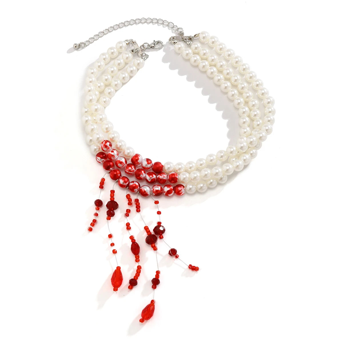 Collar de triple fila con colgante de perlas en cascada