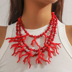 Collar Triple Vuelta Gargantilla Coral rojo
