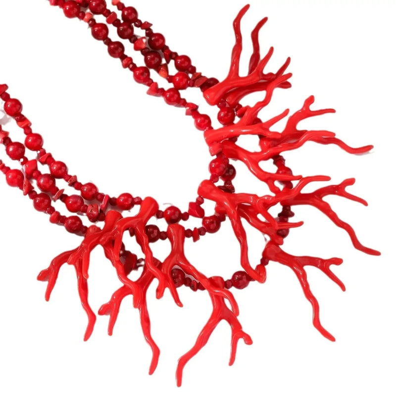 Collar Triple Vuelta Gargantilla Coral rojo