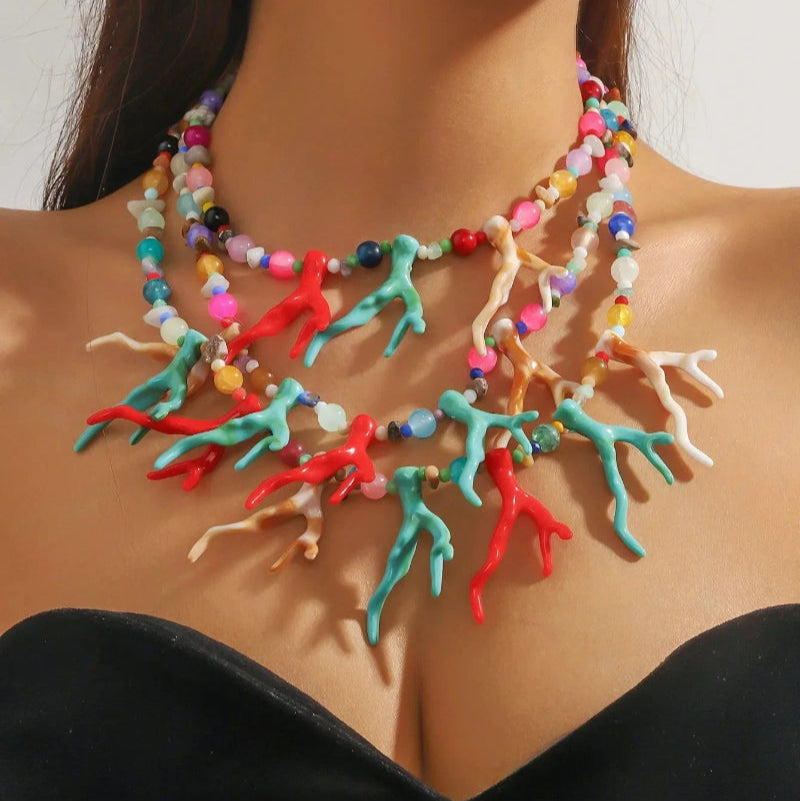 Collar Triple Vuelta Gargantilla Coral Multicolor