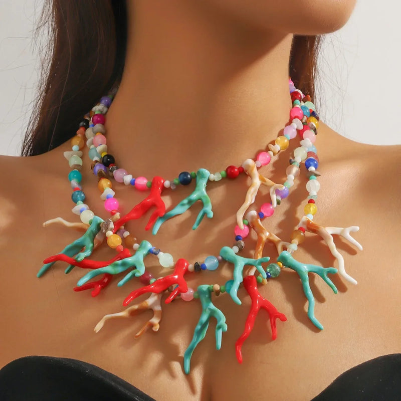 Collar Triple Vuelta Gargantilla Coral Multicolor