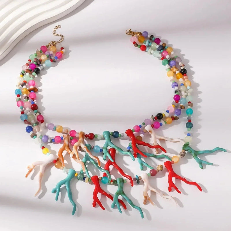 Collar Triple Vuelta Gargantilla Coral Multicolor