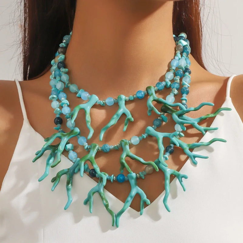 Collar Triple Vuelta Gargantilla Coral verde