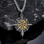 Collar vikingo con colgante brújula Vegvisir oro