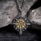 Collar vikingo con colgante brújula Vegvisir oro