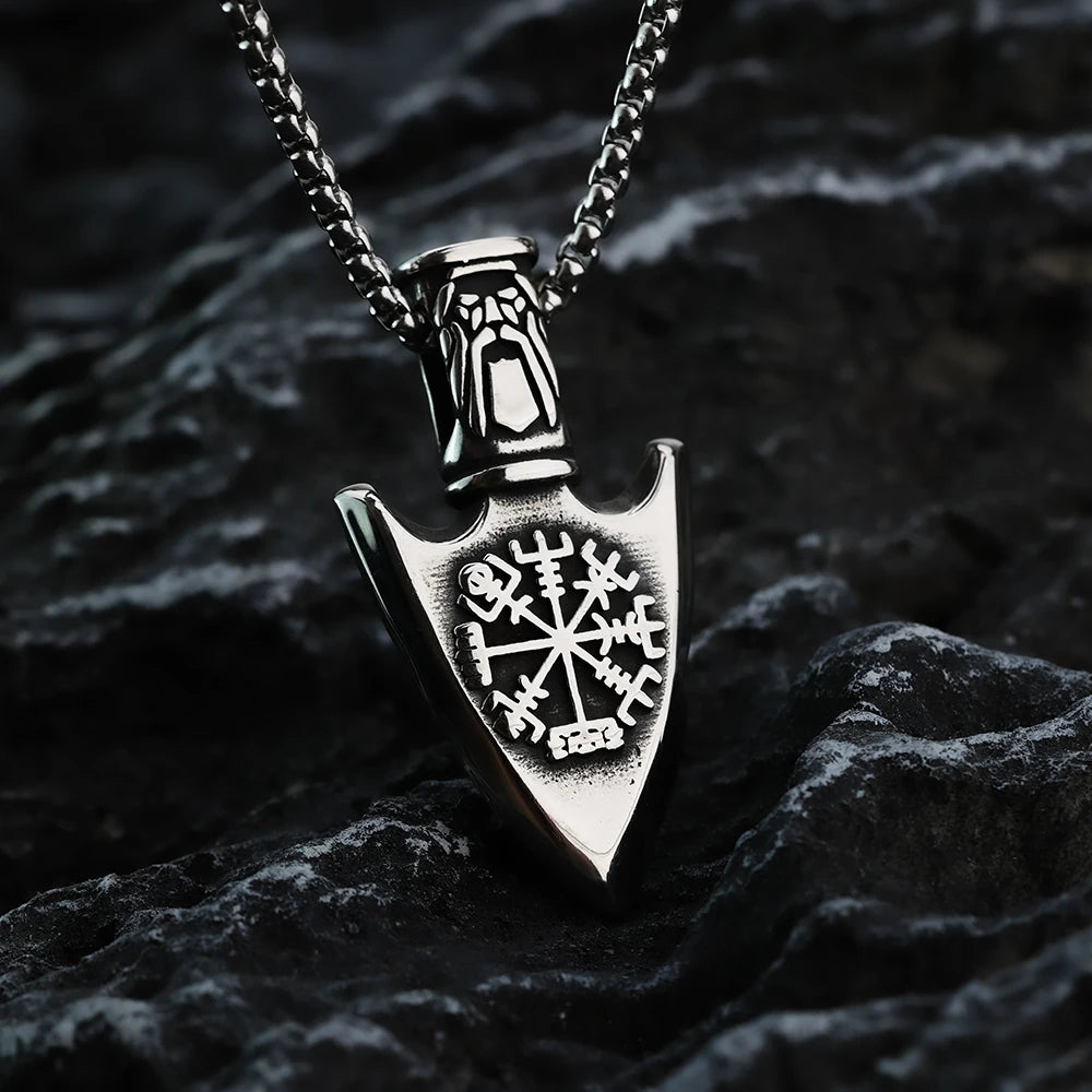 Collar Vikingo con Colgante Flecha Vegvisir plata