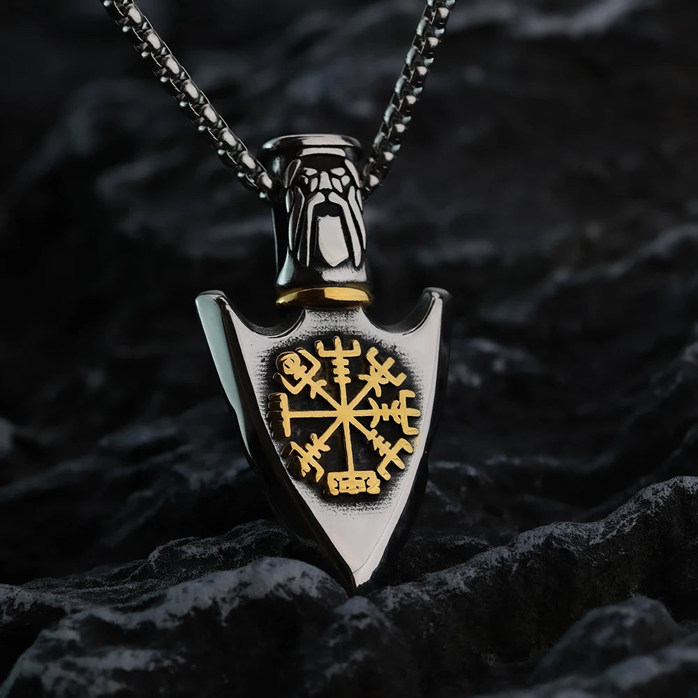 Collar Vikingo con Colgante Flecha Vegvisir oro