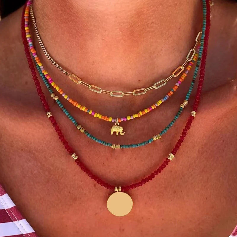 Collares Colgantes de Cuatro Filas Estilo Bohemio