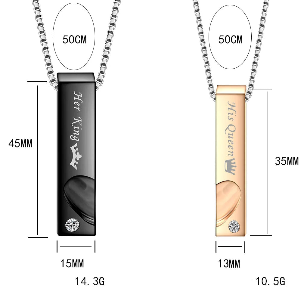 Collares para parejas con colgante de barra y corazón