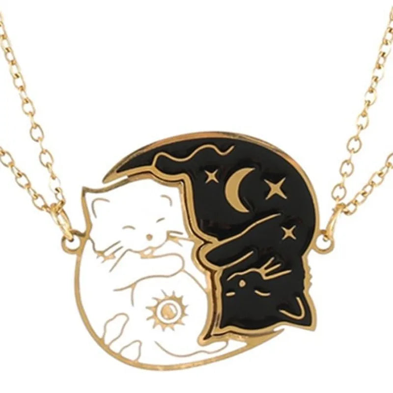 Collares para Parejas Colgante Gatos Lindos oro