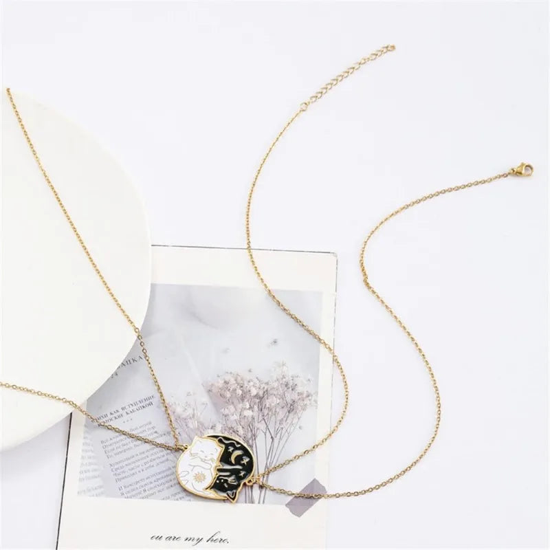 Collares para Parejas Colgante Gatos Lindos oro