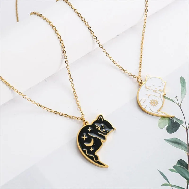 Collares para Parejas Colgante Gatos Lindos oro