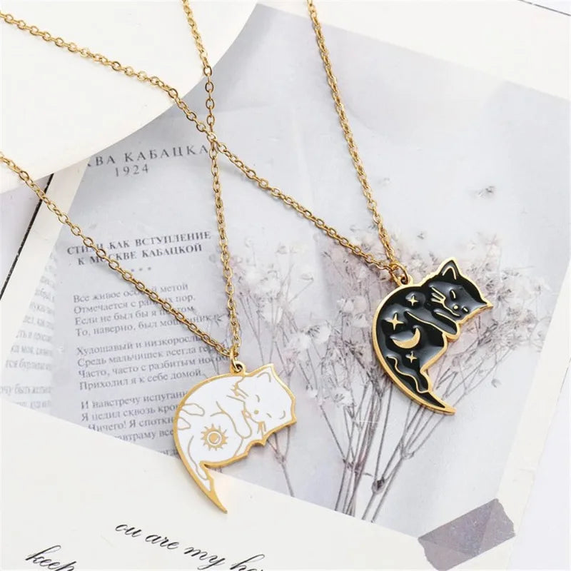 Collares para Parejas Colgante Gatos Lindos oro