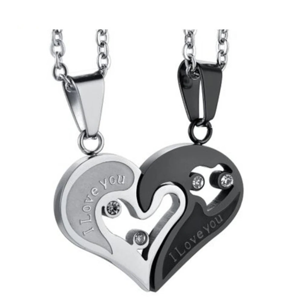 Collares para Parejas Mejores Amigos Colgante Corazón plata y negro 2