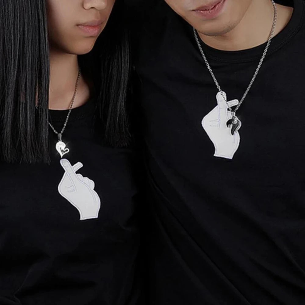 Collares para Parejas Mejores Amigos Colgante Corazón plata y negro 2