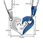 Collares para Parejas Mejores Amigos Colgante Corazón plata y azul