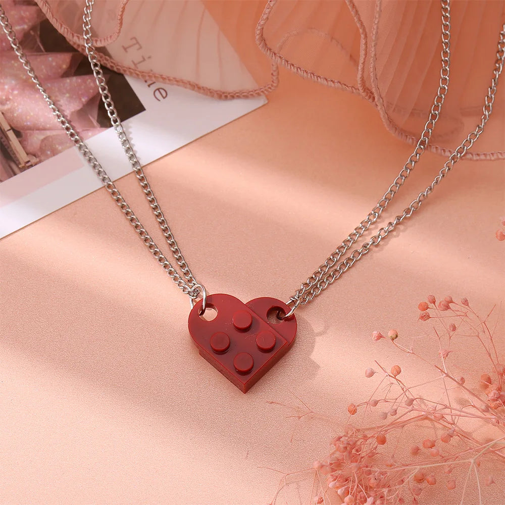 Collares para Parejas de Amigos Colgante Corazón Moda rojo oscuro