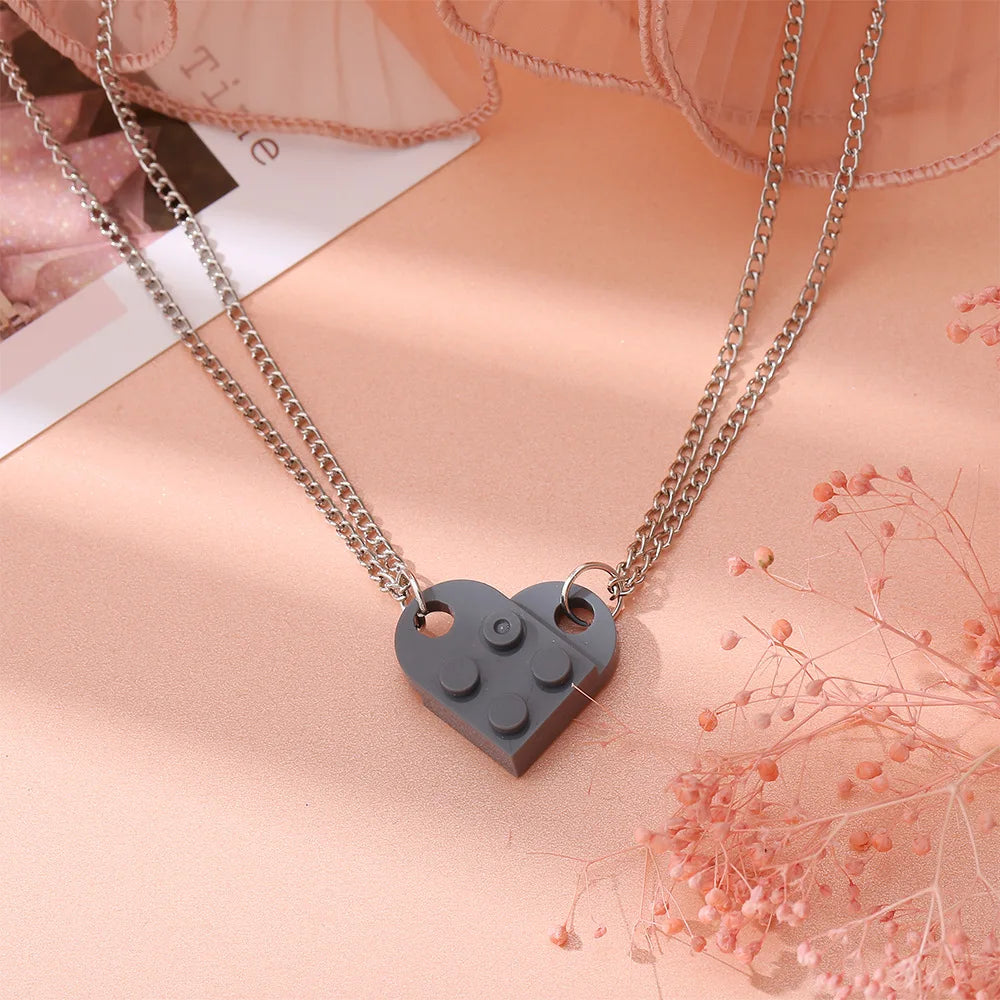 Collares para Parejas de Amigos Colgante Corazón Moda gris