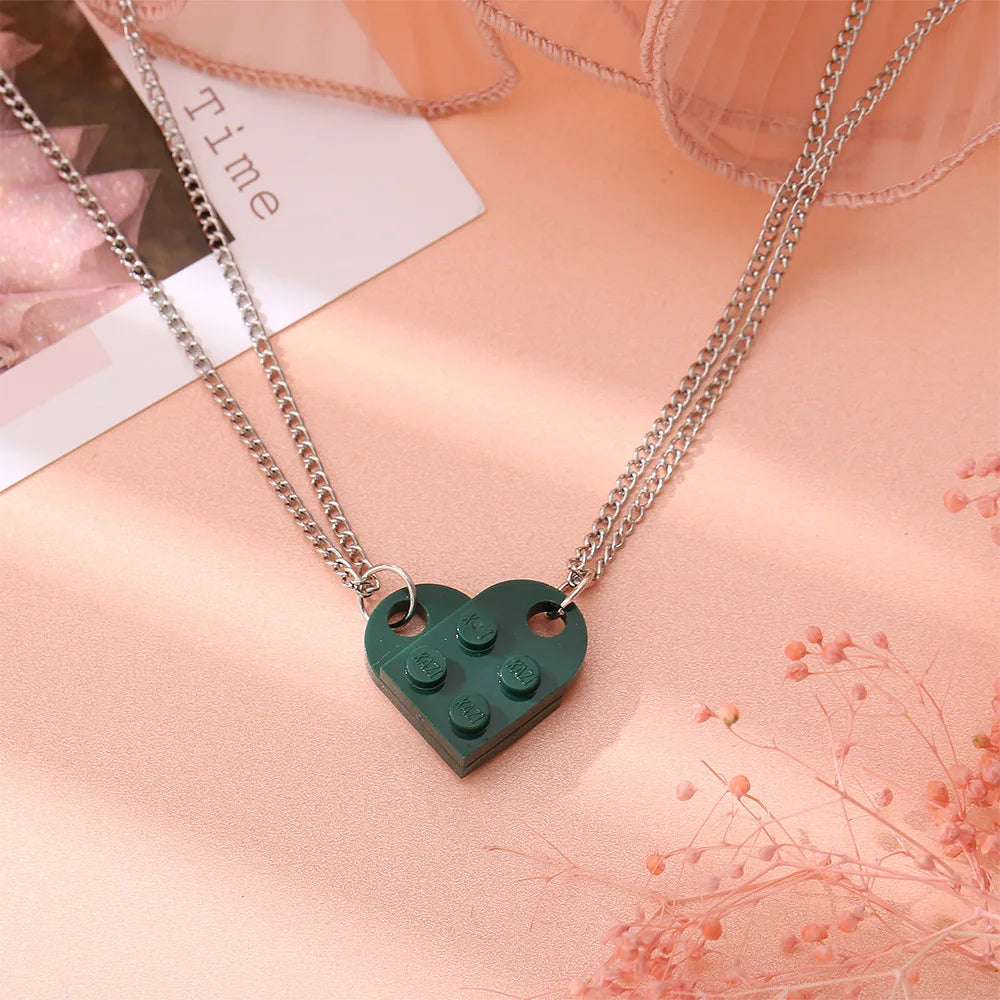 Collares para Parejas de Amigos Colgante Corazón Moda verde