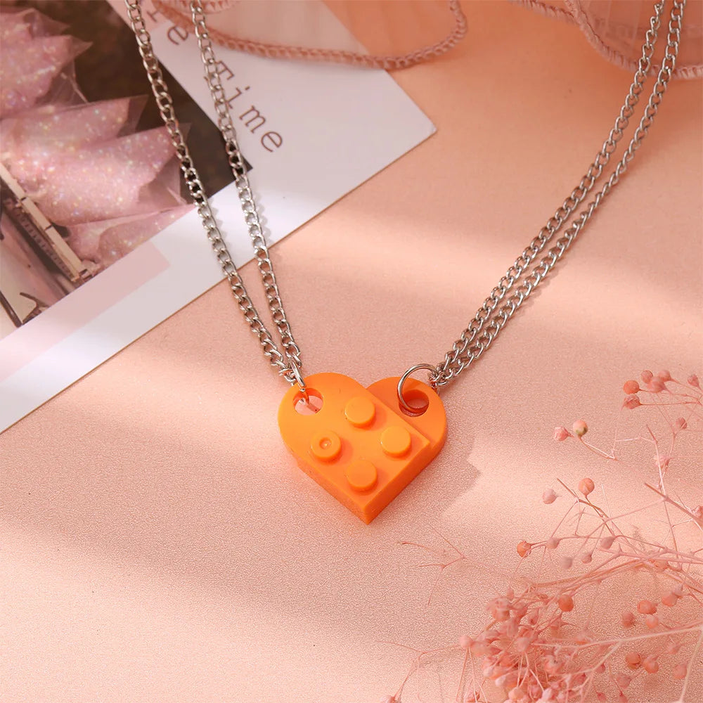 Collares para Parejas de Amigos Colgante Corazón Moda naranja