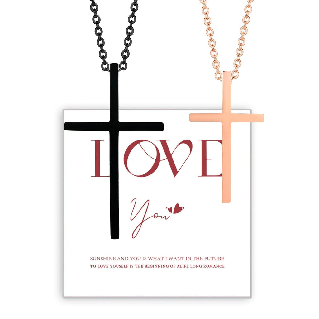Collares para parejas con colgante de cruz negro y oro rosa