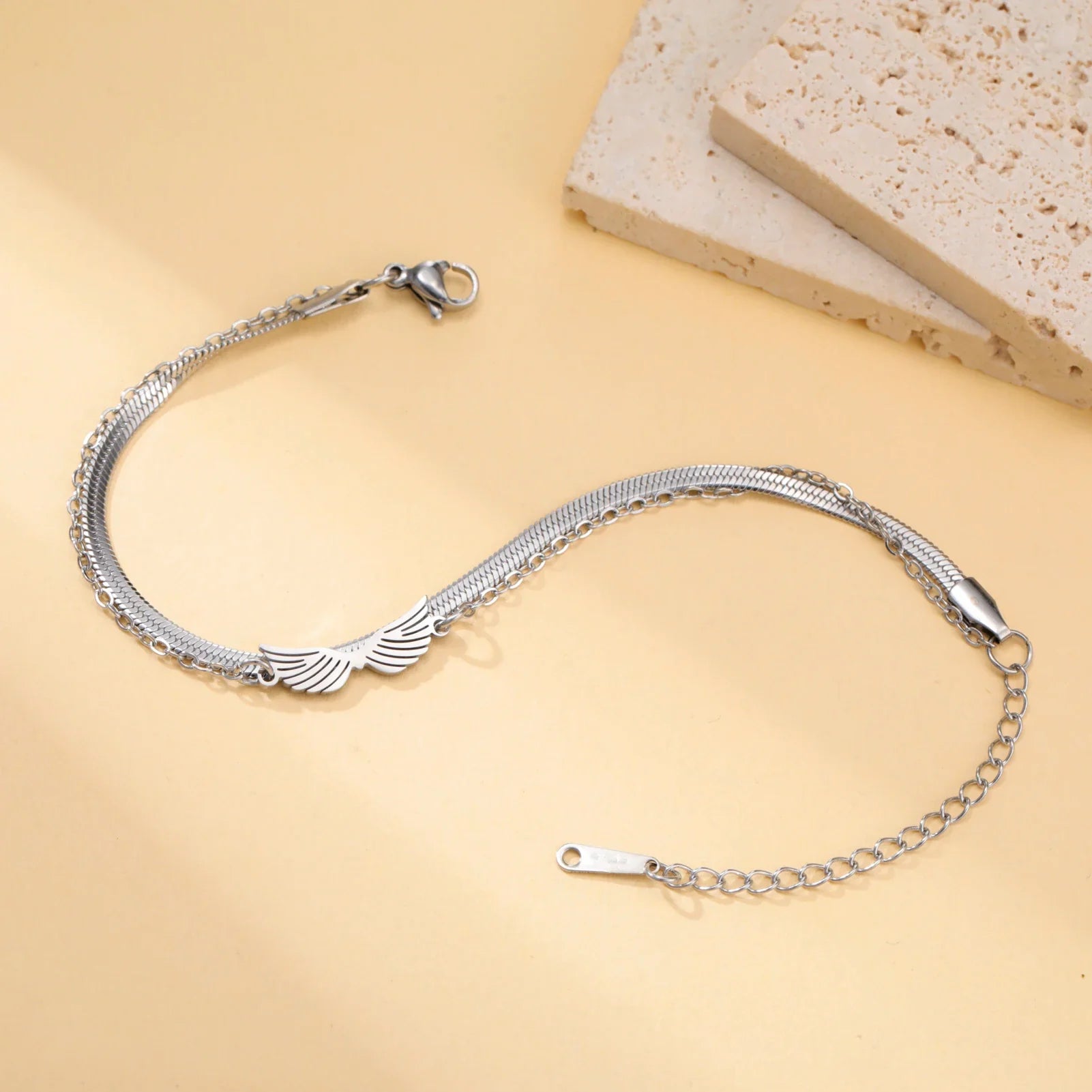 Pulsera doble alas de ángel plata