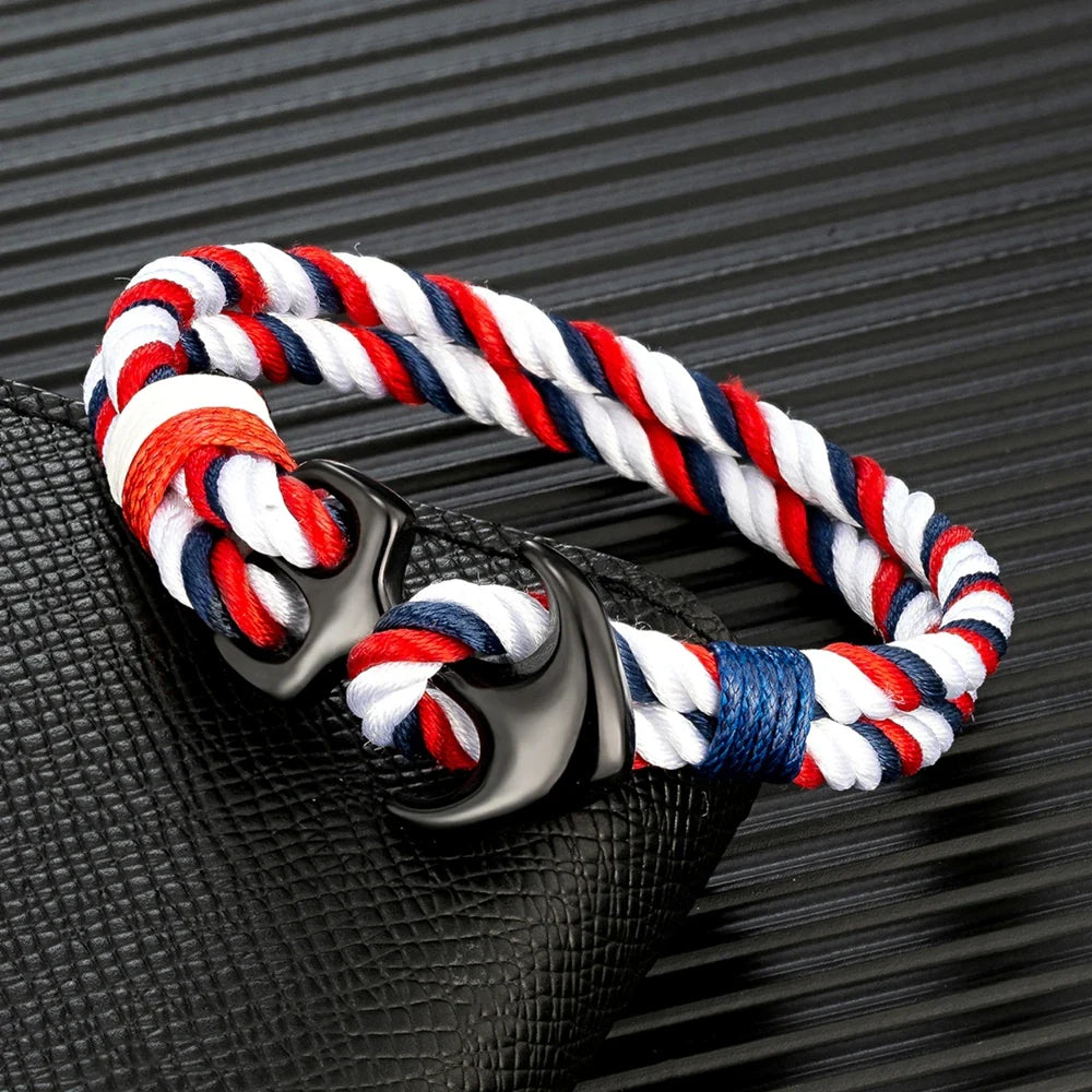 Pulsera doble ancla blanca y roja