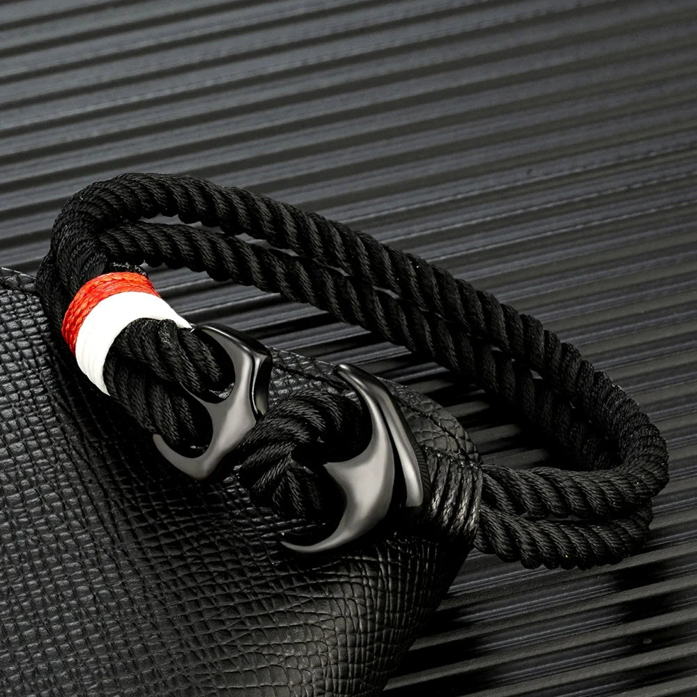 Pulsera doble ancla negra