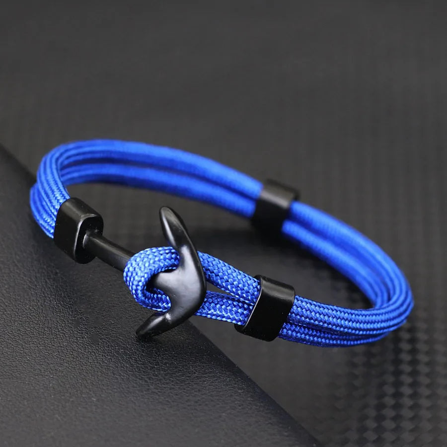 Pulsera doble ancla negra azul