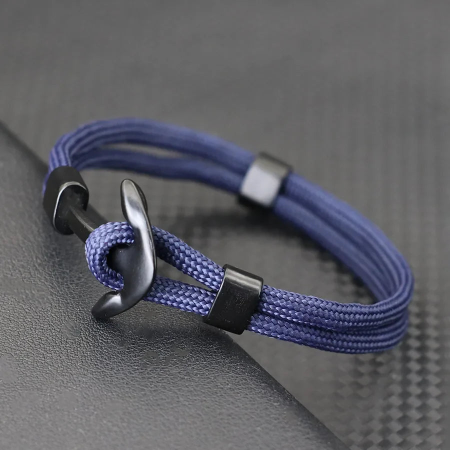 Pulsera doble ancla negra azul marino
