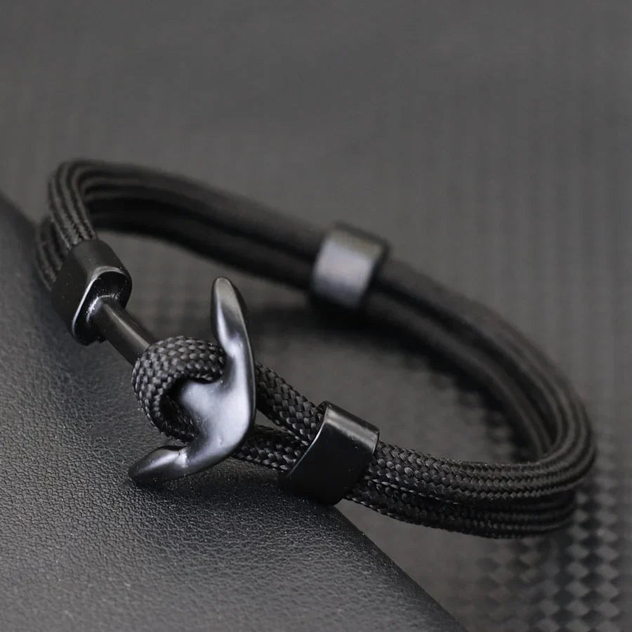 Pulsera doble ancla negra negro