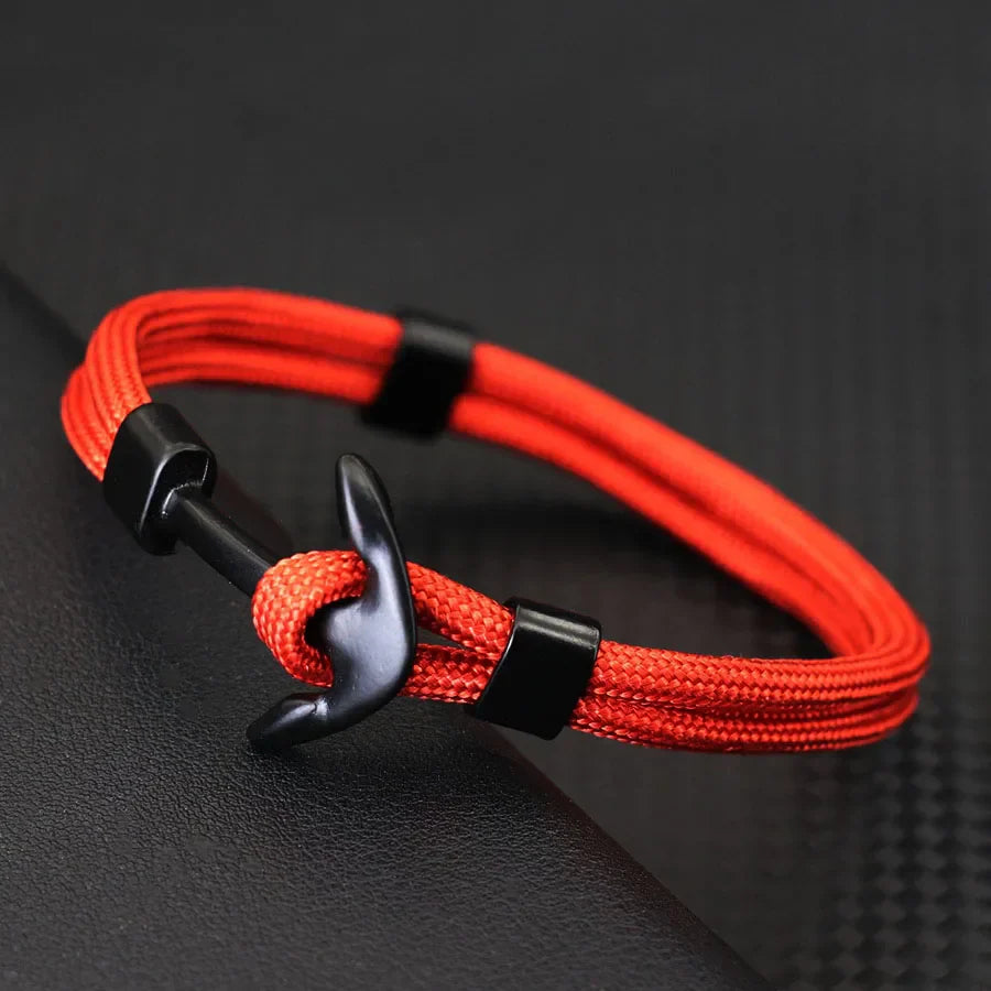 Pulsera doble ancla negra naranja
