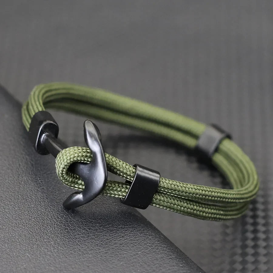 Pulsera doble ancla negra verde