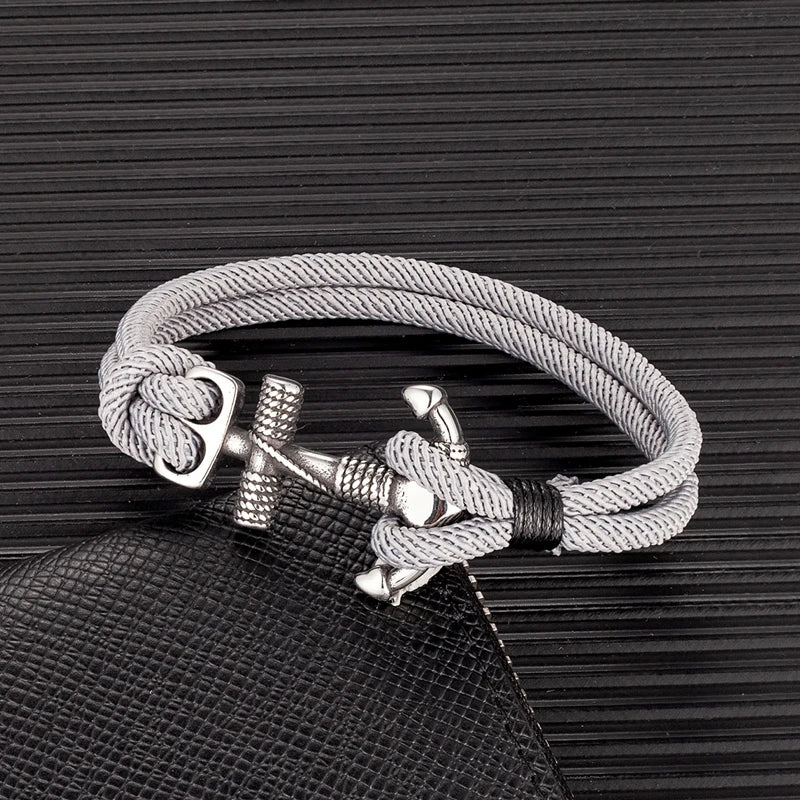 Pulsera doble ancla para hombre gris
