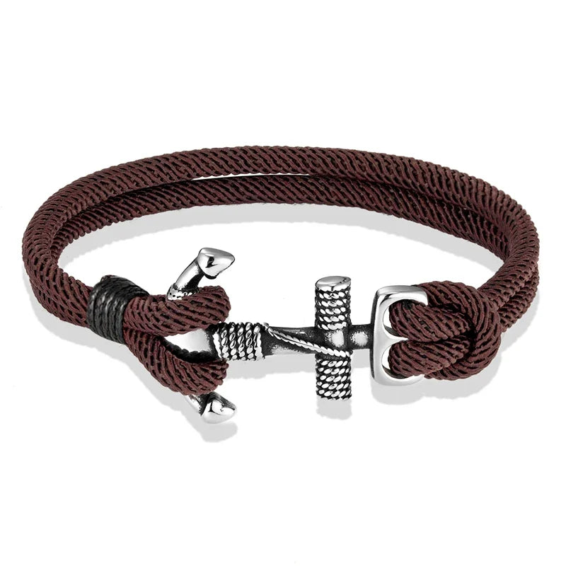 Pulsera doble ancla para hombre marrón