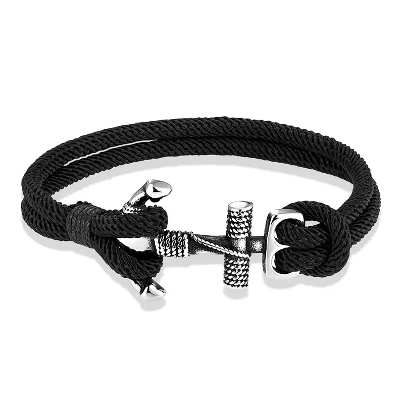 Pulsera doble ancla para hombre negro