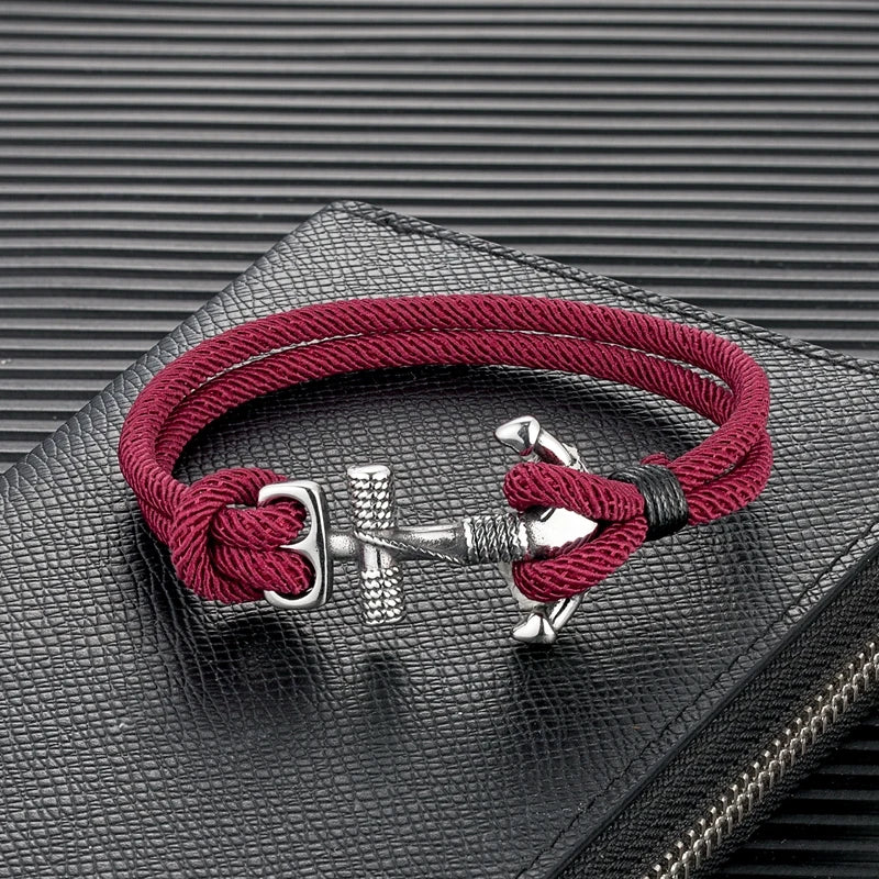 Pulsera doble ancla para hombre rojo