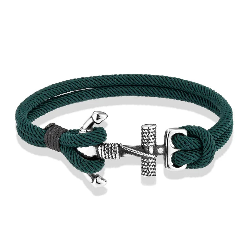 Pulsera doble ancla para hombre verde