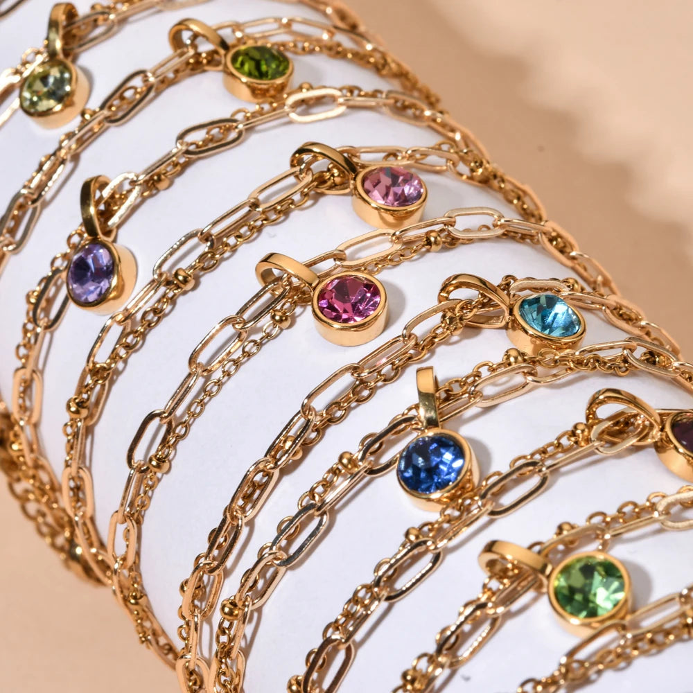 Pulsera doble dorada con piedra natal