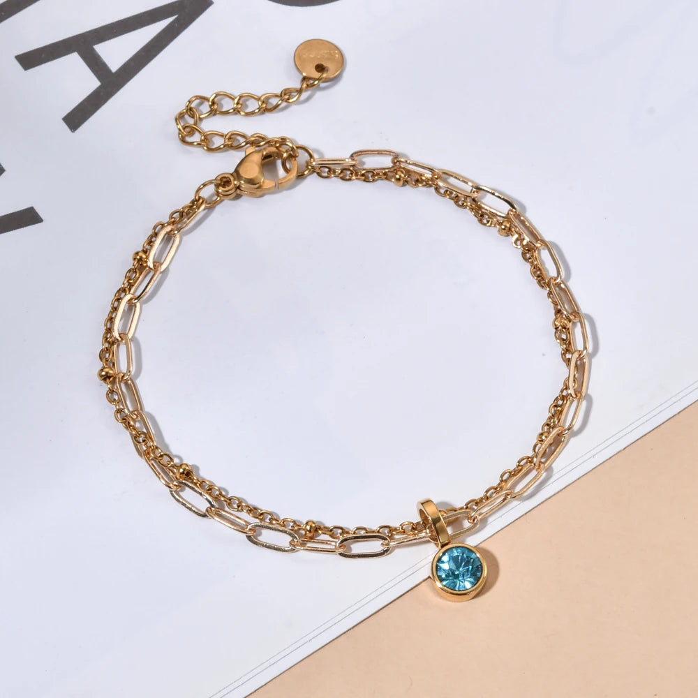 Pulsera doble dorada con piedra natal