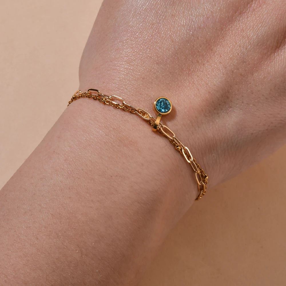 Pulsera doble dorada con piedra natal